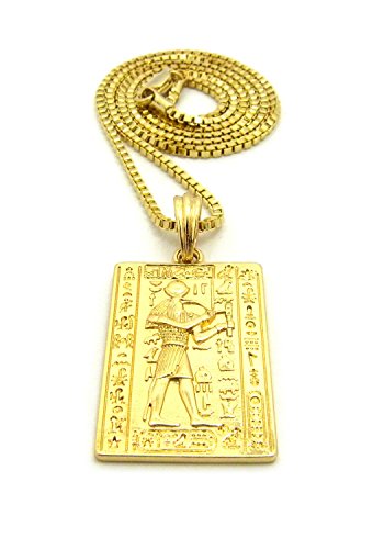 Egyptian Ancient Hieroglyphic Alphabet Thoth Pendant 24" Various Chain Necklace in Gold Tone - Image 4