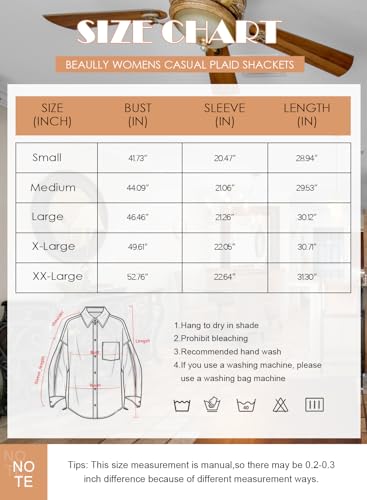 Beaully Women's Flannel Plaid Shacket 2025 Fall Outfits Long Sleeve Button Down Shirts Jacket Coats with Side Pockets