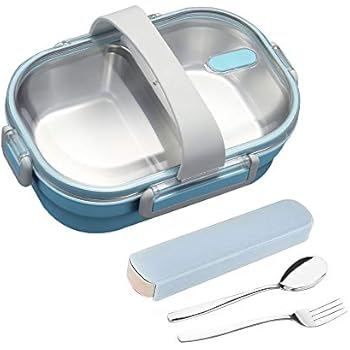 TiLeMiun Insulated Bento Box With portable utensils, 2-Compartment Leakproof Stainless Steel Lunch Container For Kids Or Adults. (bento box,blue)