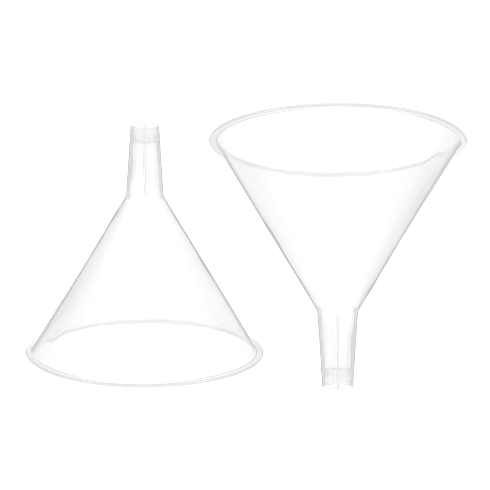 PATIKIL 4.7 Inch Clear Plastic Funnel, 2 Pcs Wide Mouth Multipurpose Transfer Funnel with Long Spout for Filling Water Bottle Liquid Lab Spices Powder Oil
