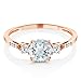Gem Stone King 10K Rose Gold 6MM Round Gemstone Birthstone White Created Sapphire and White Diamond Accent 3-Stone Engagement Ring | Three-Stone Wedding Anniversary Promise Ring For Women