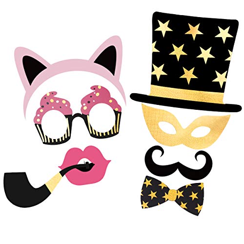 image for Unomor Birthday Photo Booth Props, Bronzing Rose Gold and Black Funny 