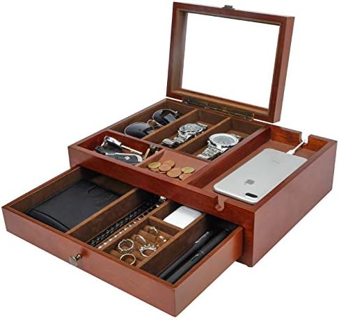 Homde Dresser Valet Organizer Wood Mens Storage Box