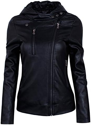 HRYfashion Womens Fashionable Zip-up Faux Leather Hoodie Jacket HRYPJW01-BLACK-US XL