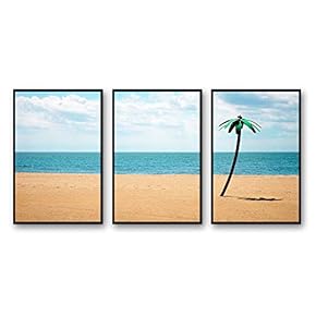 Framed Canvas Wall Art for Living Room, Bedroom Ocean Sea Beach Canvas Prints for Modern Home Decoration Ready to Hang - 16"x24"x3 Panels