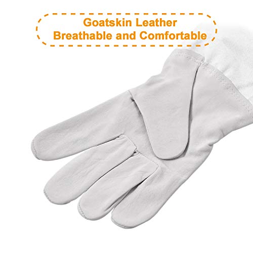 Beekeeping Gloves for Beekeeping Supplies，Beekeeper Protected Goatskin Gloves with Long Canvas Extended Sleeves Ventilated and Flexible Professional Beekeeper Supplies