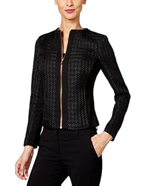 140 Womens New 1366 Black Houndstooth Zip up Casual Jacket 14 B+B