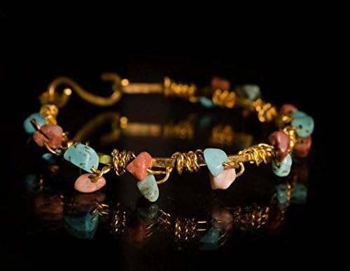 Copper Anklet, Wire Wrapped Beaded Anklet with Turquoise and Peach Stones ,anklet foot jewelry