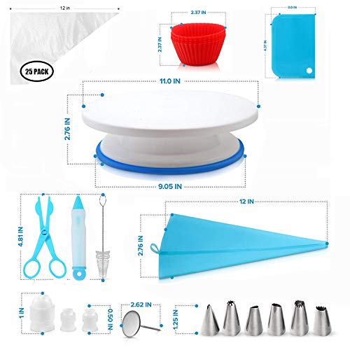 Homics 109 Pcs Cake Decorating Kit Baking Accessories Including Cake Turntable, Numbered Icing Tips, Disposable and Reusable Pastry Bags, Icing Spatula, Baking Cups and Other Cake Making Supplies - Thumbnail 3