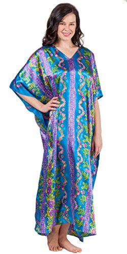 Silky Satin Lounger Kaftan In Laurel 