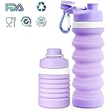 Weisika Collapsible Water Bottle, BPA Free Foldable Silicone Water Bottles Leak Proof with Wide Mouth for Travel, Camping, Sport and Outdoor 550ML (Purple)