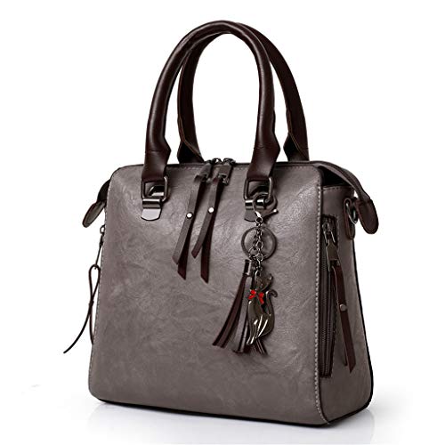 4 Pcs Bags,AgrinTol Women Pattern Solid Handbag+Crossbody Bag+Messenger Bag+Card Package (Gray) - Thumbnail 2