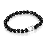TOUS Jewelry Icon Black and White Onyx with Sterling Silver Bear Stretch Bracelet
