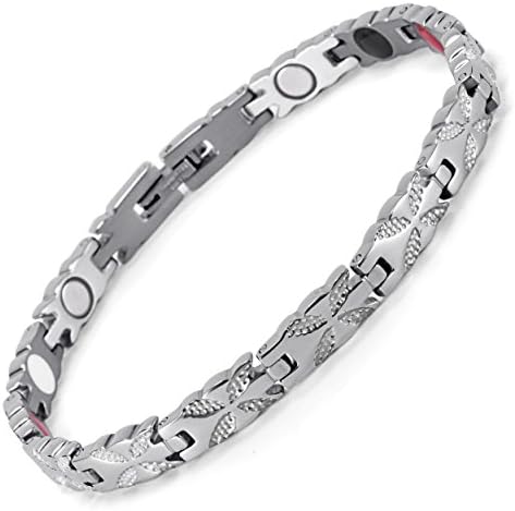 HZX Lifestyle Stainless Steel Magnetic Therapy Bracelet for Women Pain Relief for Arthritis and Carpal Tunnel Magnets far Infrared Germanium Negative Ion Womens Bracelet