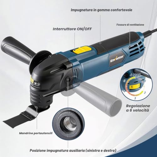 Enventor 300W Oscillating Multifunction Tool 15000-22000 OPM 6 Speed Variable Oscillating Angle 3° Auxiliary Handle with 17 Accessories for Cutting, Sanding and Scraping