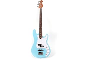 Fojill Full Size Standard Electric Bass Guitar Four 4 String Right Hand Handed Basswood Body Roasted Canadian Maple Neck Genuine Rosewood Fretboard Fingerboard with Gig Bag (Blue)