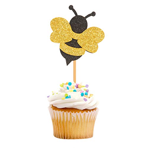 iMagitek 36 Pack Glitter Bumble Bee Cupcake Toppers for Gender Reveal Baby Shower Party Decorations Birthday Party Supplies - Thumbnail 3