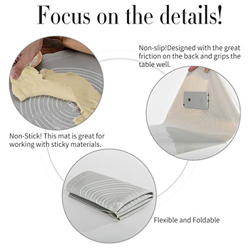 Non-Slip Silicone Pastry Mat with Measurements for Silicon Baking Mats, Non-Stick Dough Rolling Mat, Kneading/Place Mats, Fondant/Sugarcraft/Pie Crust Mat by Super Kitchen (15×20, Grey) - Thumbnail 3