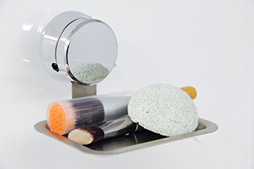 HOME SO Soap Dish Tray with Suction Cup - Removable Bath Shower Holder for Soap Bars, Sponges, Shampoo - Stainless Steel, Chrome - Thumbnail 2
