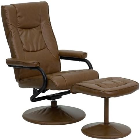 Judek Contemporary Leather Recliner and Ottoman with Leather Wrapped Base (Palomino)