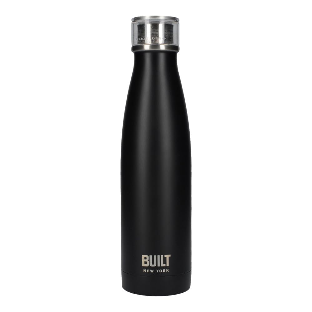 Built 5234710 Perfect Seal Double-Walled Insulated Stainless Steel Water Bottle, 480 ml, Matte Black