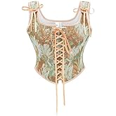 Moonight Corset for Women Floral Lace Up Ren Faire Renaissance Overbust Corset Bodice Vest