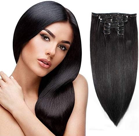 Urbest hair Clip In Hair Extensions Brazilian Human Hair Double Weft 16Inch Clip on Hair 100Grams With 16Clips 7Pieces/Lot (16"-100g, 1B Natural Black)