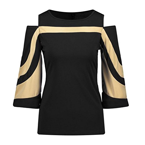Women Cold Shoulder Long Sleeve Sweatshirt Pullover Tops Blouse Shirt Paneled Off-Shoulder Flare Sleeve Duseedik Black