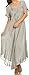 Sakkas 16603 - Egan Long Embroidered Caftan Dress/Cover Up with Embroidered Cap Sleeves - LightGrey - OS