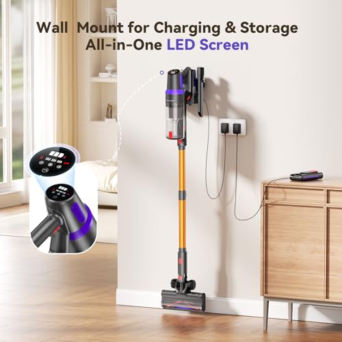 TechRise Cordless Vacuum Cleaner for Home, 550W 45KPa Powerful Suction with HEPA Filter, 60 Min Runtime,Self-Standing, Anti-Tangle Brush, LED Light for Pet Hair, Carpets, Hard Floor