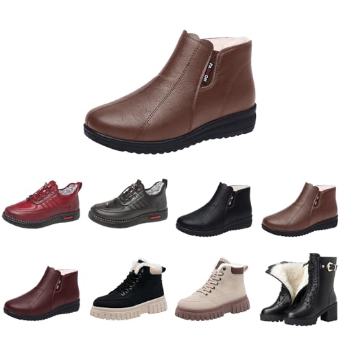 waterproof snow boots women Snow Boots Women Round Toe Warm Fluffy Fur Lined Wide fit Wedge Shoes Non-Slip Side Zipper Design Booties Lightweight with Arch Support Boot for Outdoor Walking Brown 5