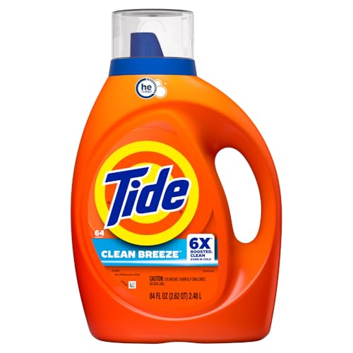 TIDE LIQUID LAUNDRY DETERGENT, CLEAN BREEZE SCENT, 80 FL OZ, 64 LOADS, BOOSTED CLEAN EVEN IN COLD WATER WITH CONCENTRATED WASHING SOAP