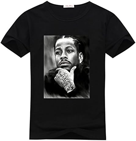 Junjiexr Men's 100% Cotton Sport Eco-friendly Printed Allen Iverson Durable T shirts Medium Black