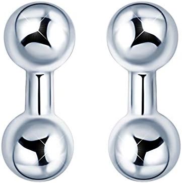 Jewelry 925 Sterling Silver Double Ball Hypoallergenic Stud Earrings Dumbbell for Girls