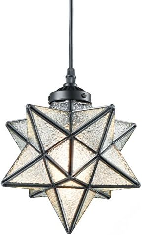 YOBO Lighting Moravian Star Textured Glass Pendant Lamp 1 Light Hanging Chandelier, 8-In
