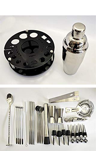 HXIYANG Bar Set, 30-teiliges Cocktail-Shaker-Bar-Werkzeug aus Edelstahl, mit drehbarem Displayständer, Premium… – Bild 4