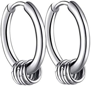 Stainless Steel Hoop Earrings-Hinged Chain Dangle Drop Earring Unisex Piercing Ear Jewelry