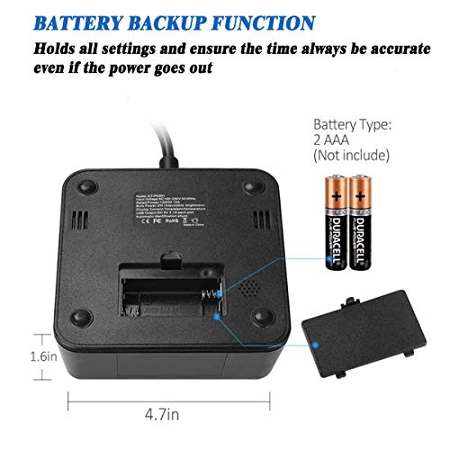 Alarm Clock Charger with 2 AC Outlets, ELMWAY 4 USB 2.4A Charging Station, Fast Charging Station with 6ft Power Cord Strip for Bedside Home Hotel Office (USB-SQ)