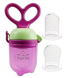 Baby Food Feeder Grow With Me Set | Baby Fruit Feeder | Baby Teething Toy | Silicone Teether Nibbler | 2 Extra Nipples | Free E-Book (Petal Pink)