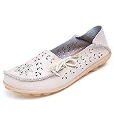 Lucksender Womens Hollow Out Carving Casual Leather Driving Flat Loafers Shoes