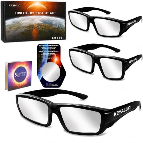 Keyaluo Lot de 3/6 Lunette eclipse solaire,EN ISO 12312-2:2015(E) et CE Certifiees,Approuve AAS 2026,robustes en plastique pour l’observation directe du soleil