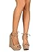 Breckelles EF52 Women Leatherette Peep Toe Ankle Wrap Wedge Sandal - Natural