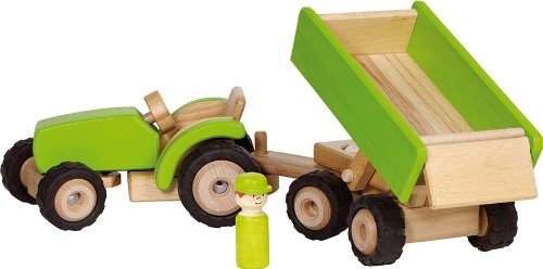 Goki 55941 55941-Traktor mit Anhänger, grün
