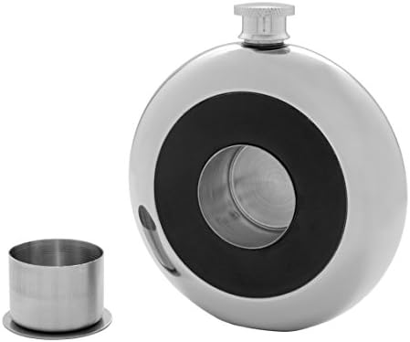 5 Ounce Stainless Steel Hip Flask with Built-in Shot Glass (Black)