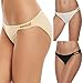 Ekouaer String Bikini Ladies Briefs Comfortable Underwear Knickers,Black/White/Beige(3 Pack),Large