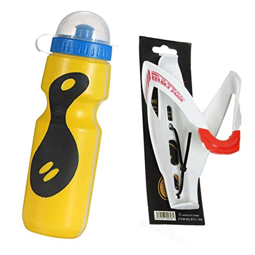 BESPORTBLE 750ml Bicycle Water Botter and Durable Plastic Holder Water Bottle Cage Bike Bottle Holder with Water Bottle Yellow and White