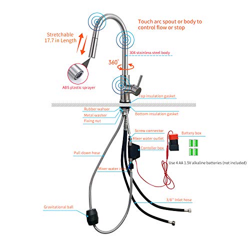 Touch Kitchen Faucet, OWOFAN Touch on Kitchen Sink Faucet with Pull Out