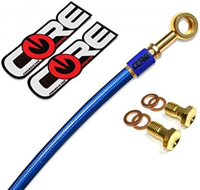 Core Moto - Yamaha YZF R1 2002-2003 Performance Rear Brake Line - Solid Orange Line 24K Plated Banjos and Bolts Orange Logo Tags - Size: Stock + 9"