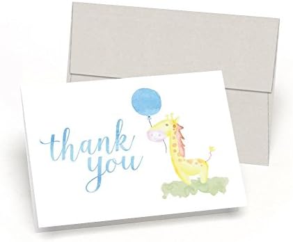 Gee Thank You! Giraffe Baby Shower Thank You Cards (Set of 10 Cards + Envelopes) - Watercolor Baby Giraffe - By Palmer Street Press (Blue)