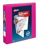 Avery Heavy Duty View 3 Ring Binder, 1.5" One Touch Slant Ring, Holds 8.5" x 11" Paper, 1 Pink Binder (79721)